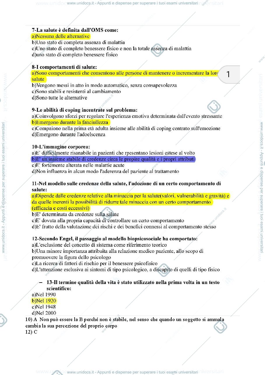 Anteprima pagina 2 — Domande esame Psicologia della Salute