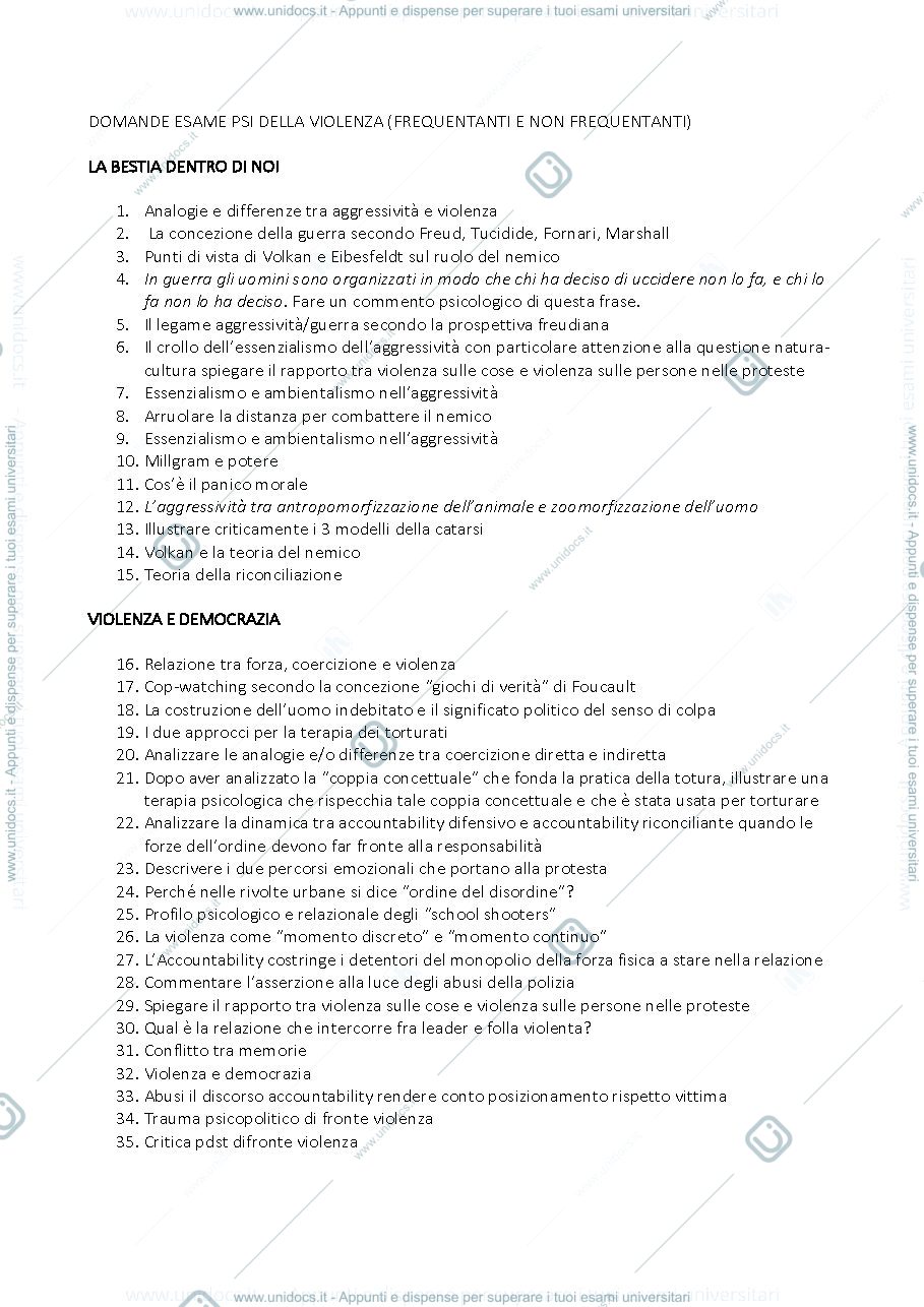 Anteprima pagina 1 — Domande psicologia della violenza