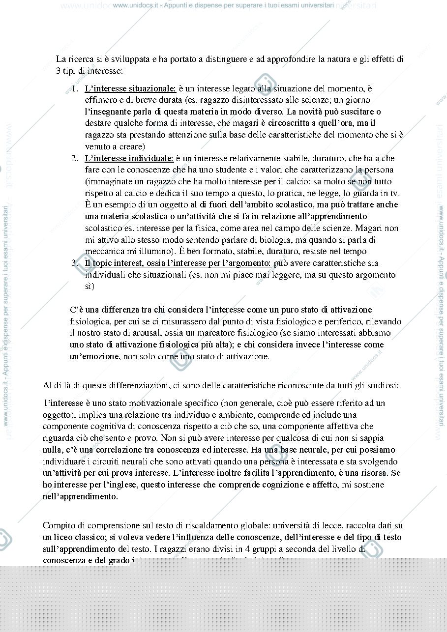 Anteprima pagina 2 — Appunti sull'interesse in psicologia dell'apprendimento motivato