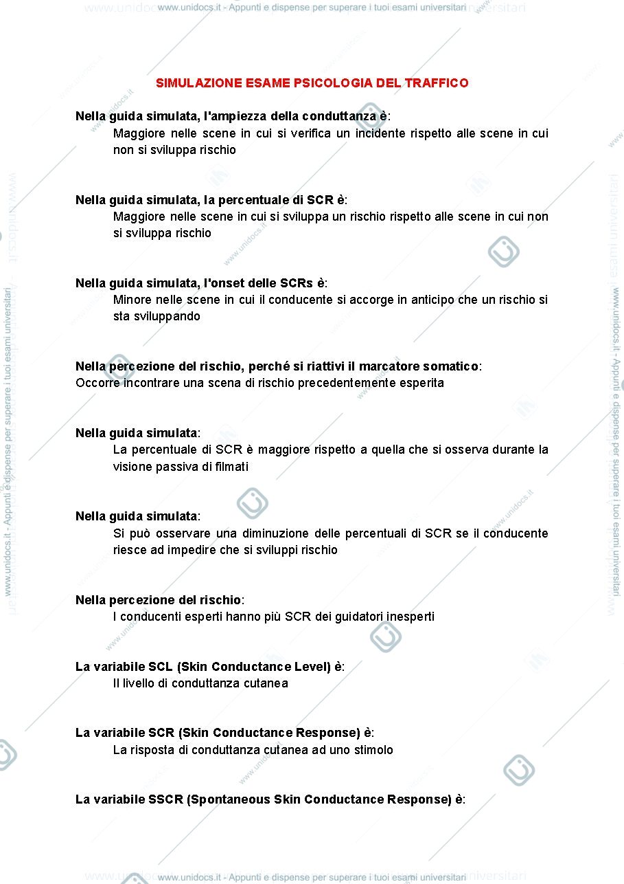 Anteprima pagina 1 — Domande esame psicologia del traffico