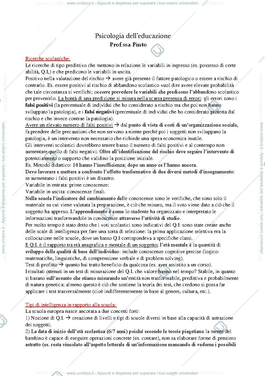 Anteprima pagina 1 — Riassunto "Psicologia dell'apprendimento e dell'istruzione", L. Mason