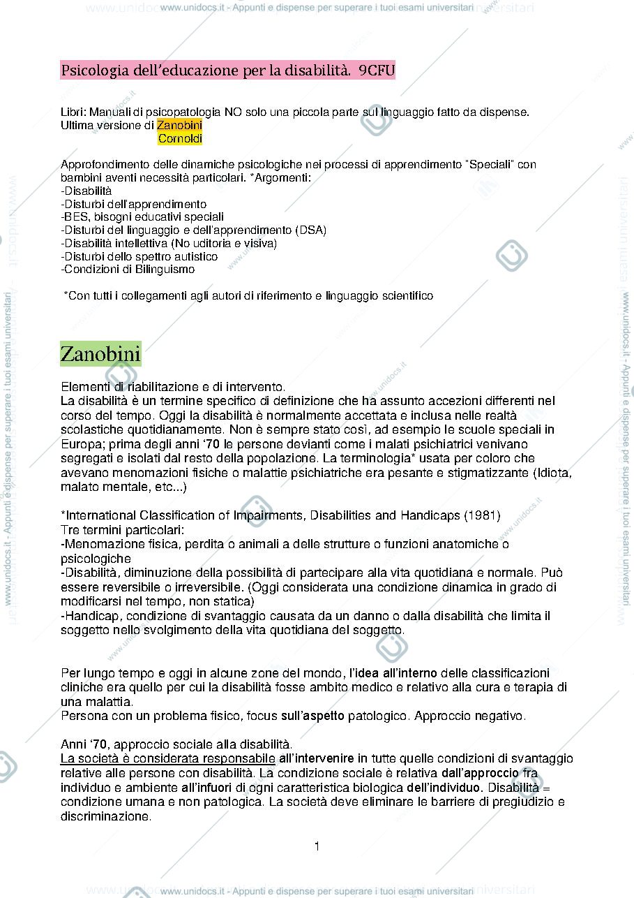 Anteprima pagina 1 — Psicologia dell'educazione per la disabilità.