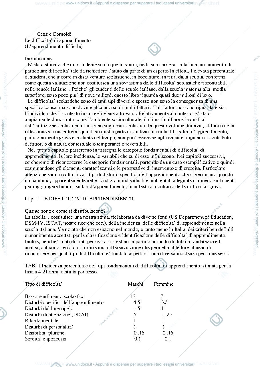 Anteprima pagina 1 — Cornoldi - Le difficoltà di apprendimento