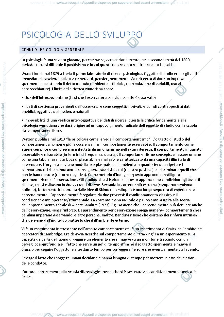 Anteprima pagina 1 — PSICOLOGIA DELLO SVILUPPO 