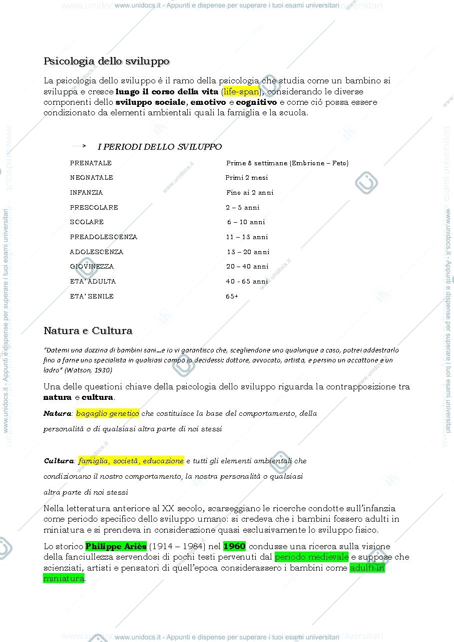 Anteprima pagina 1 — Psicologia dello sviluppo 