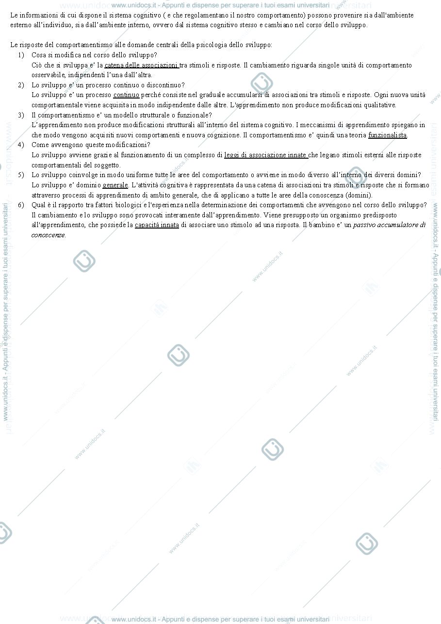 Anteprima pagina 3 — Psicologia dello sviluppo: Sviluppo Cognitivo
