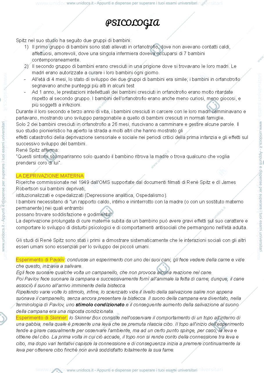 Anteprima pagina 1 — Appunti Psicologia secondo semestre