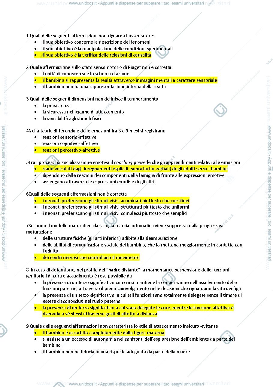 Anteprima pagina 1 — esercitazione Parziale Psicologia Dello Sviluppo