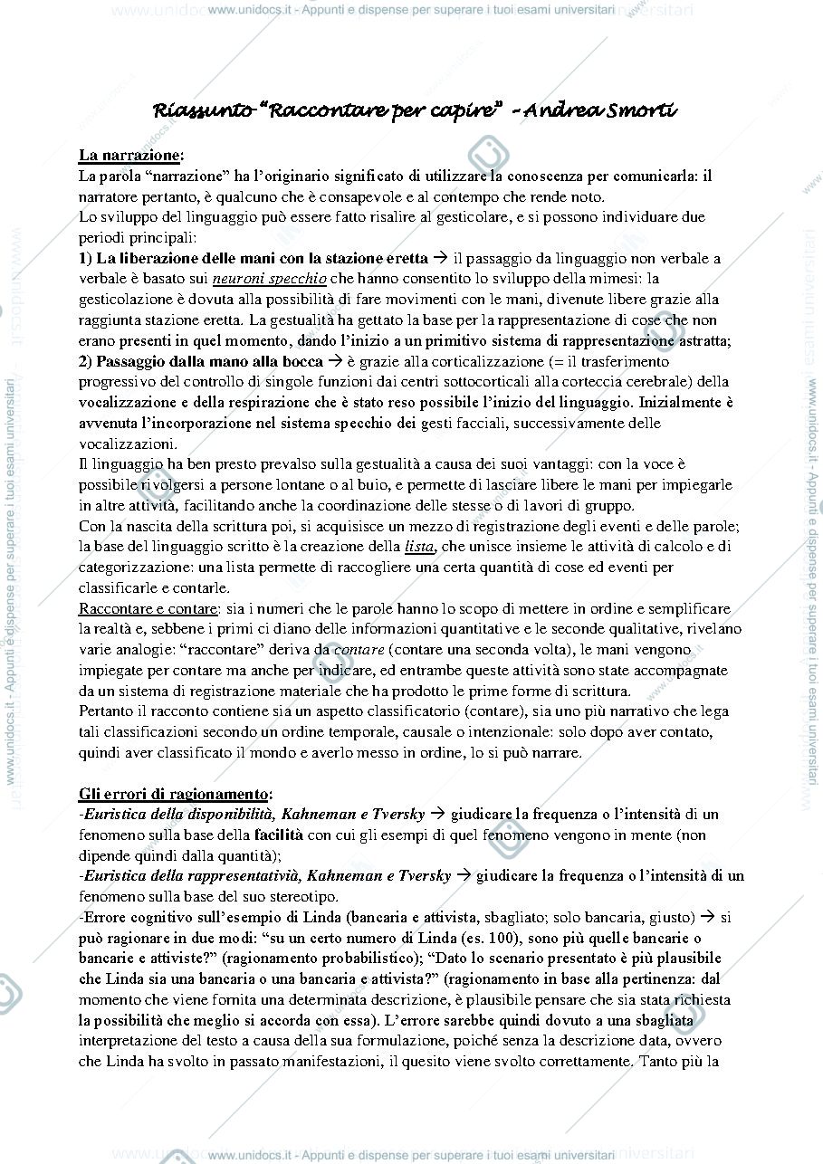 Anteprima pagina 1 — Riassunto 2^ metà del libro "Raccontare per capire", Smorti