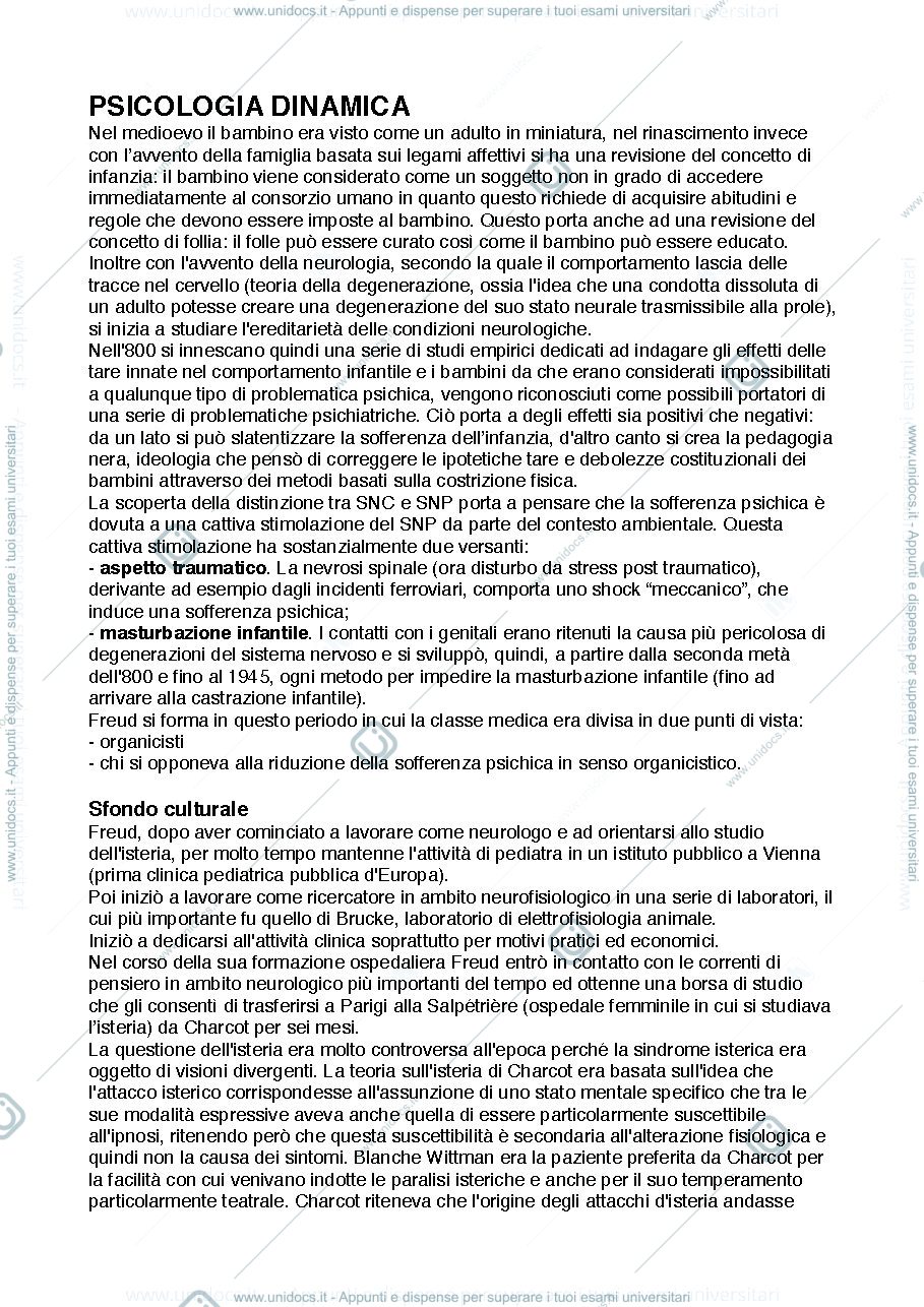Anteprima pagina 1 — Riassunto completo psicologia dinamica