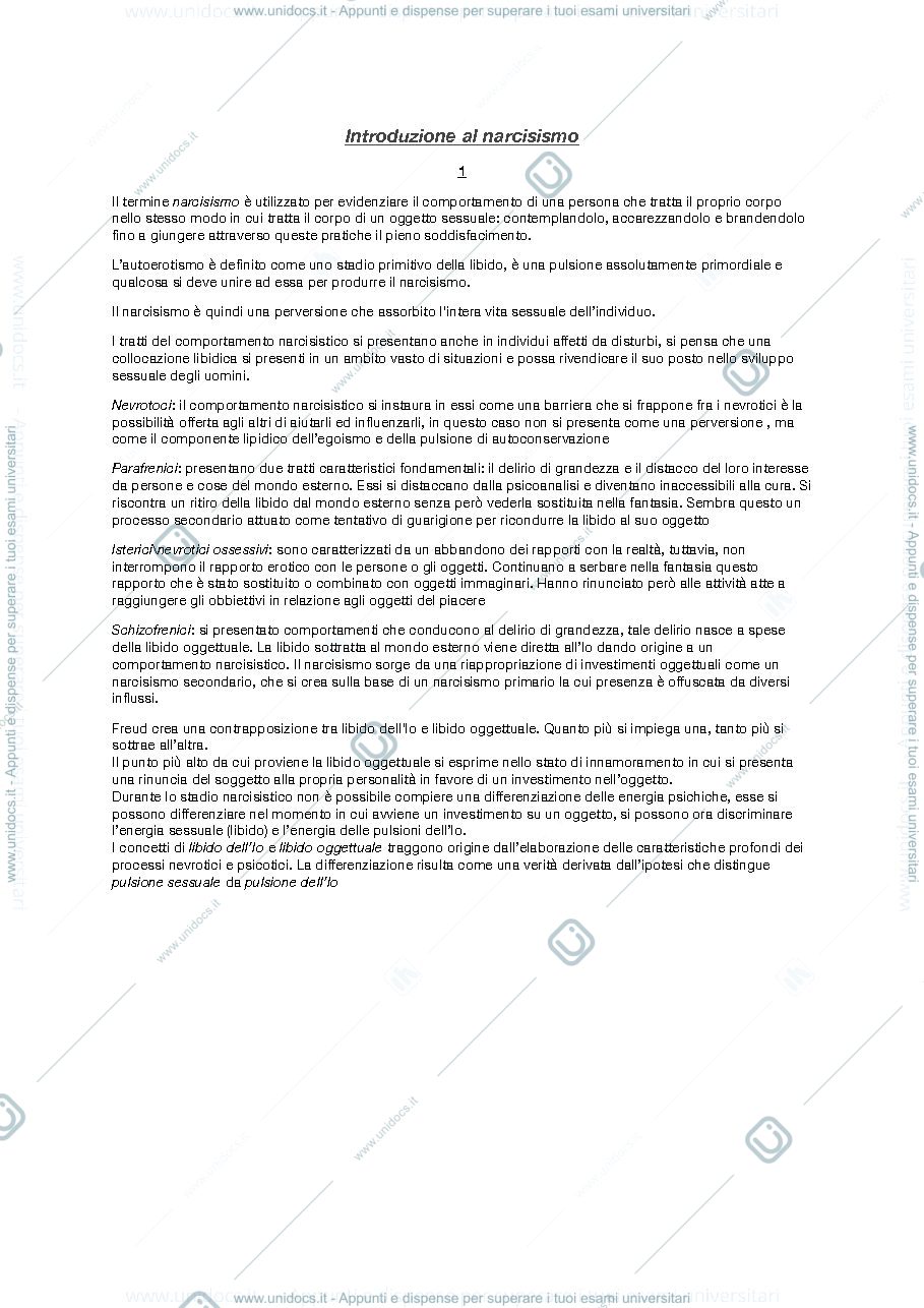 Anteprima pagina 1 — Introduzione al narcisismo 