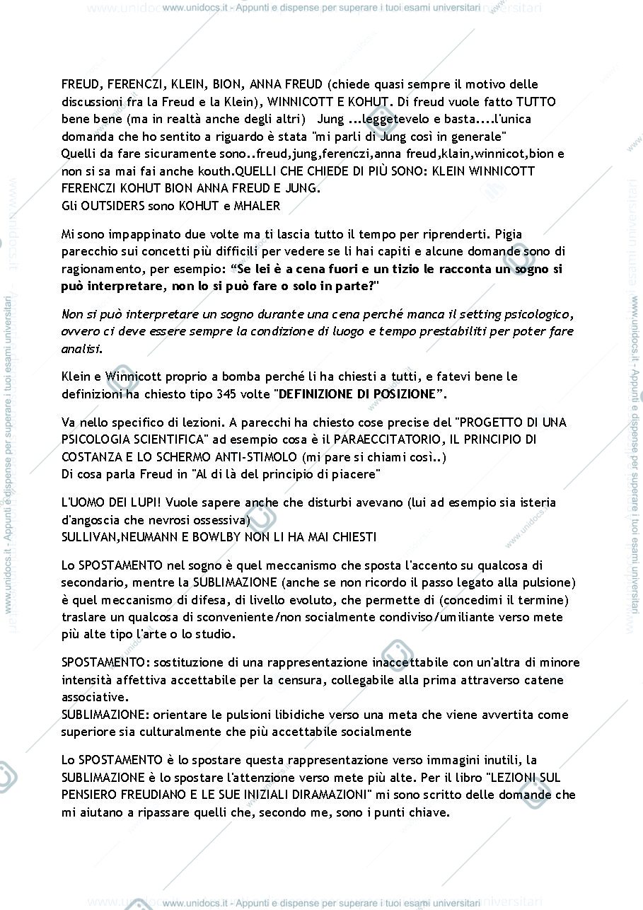 Anteprima pagina 1 — Appunti e domande Psicologia Dinamica (Lauro Grotto/Ieri)