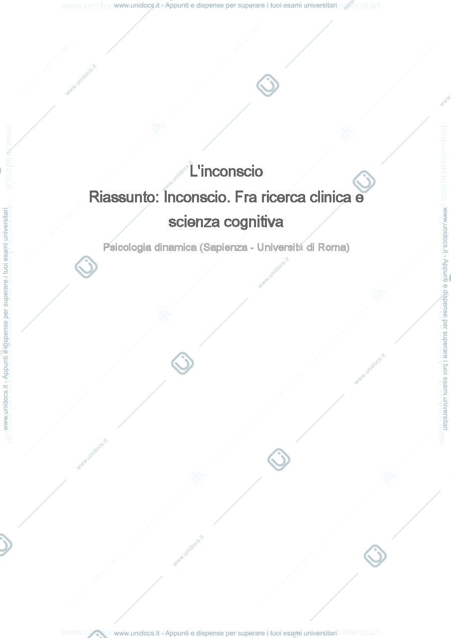 Anteprima pagina 1 — Inconscio fra ricerca clinica e scienza cognitiva