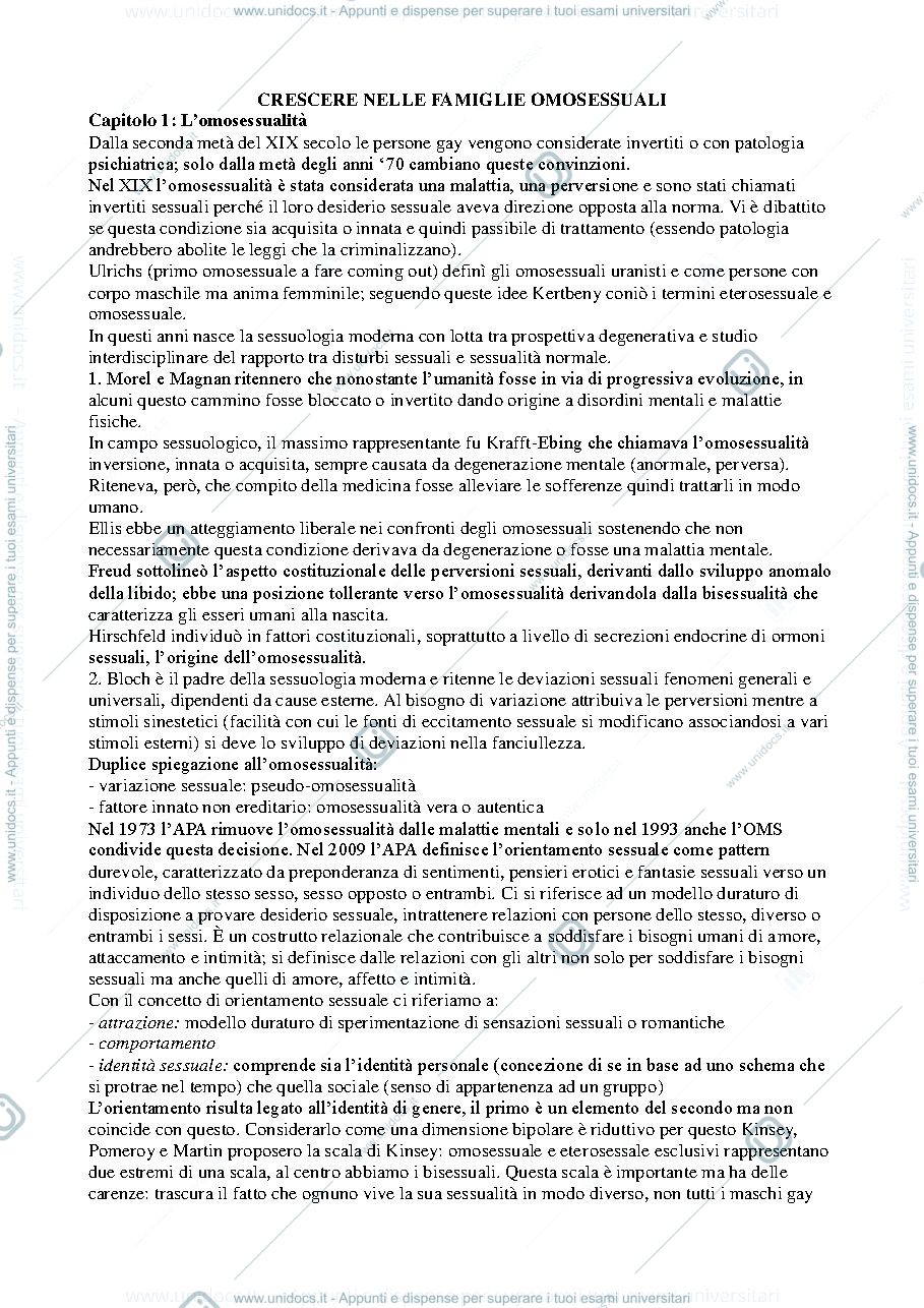 Anteprima pagina 1 — Riassunto "Crescere nelle famiglie omosessuali"