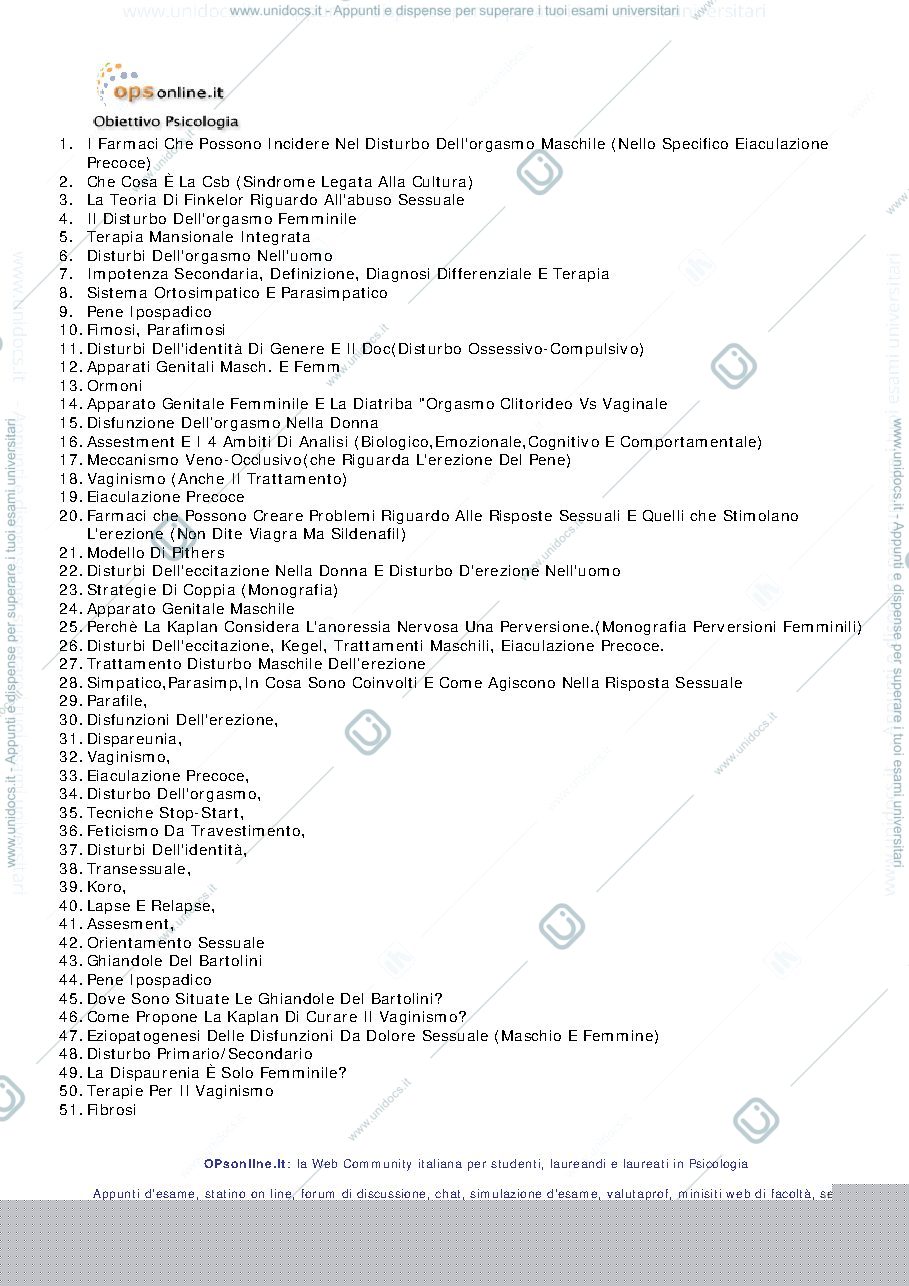 Anteprima pagina 1 — Domande esame Psicologia e Psicopatologia del Comportamento Sessuale 