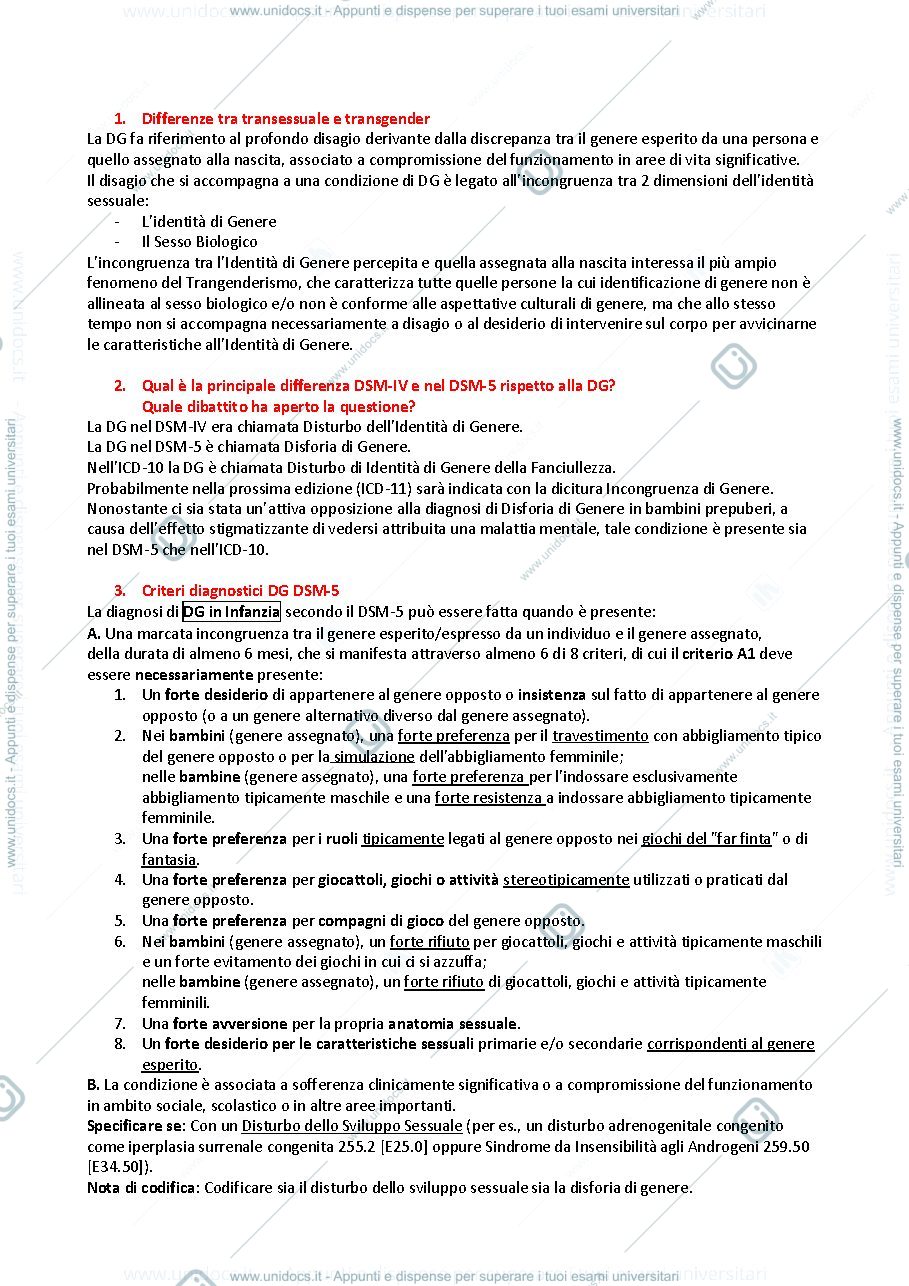 Anteprima pagina 1 — Argomenti principali esame "Psicologia e Psicopatologia del Comportamento Sessuale"