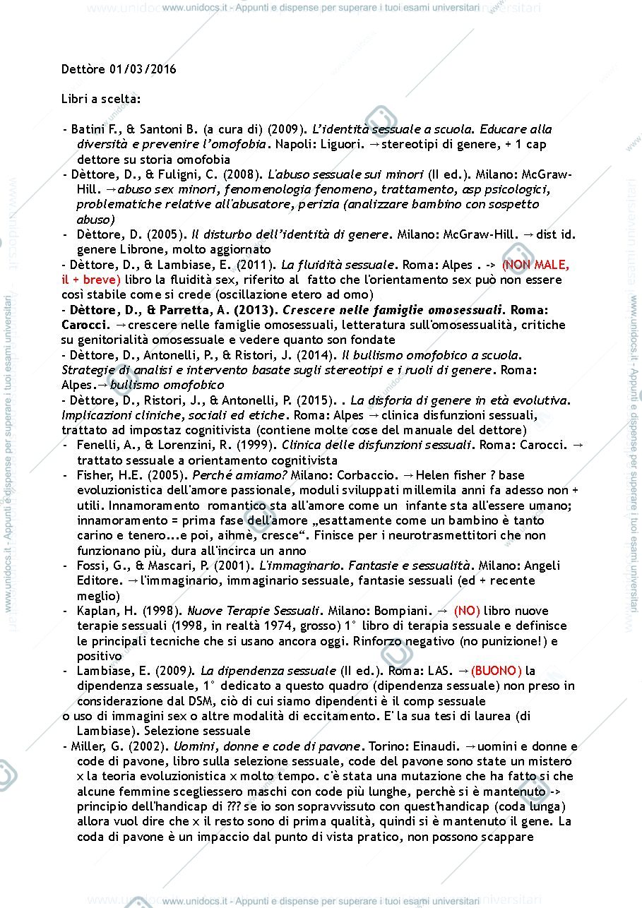 Anteprima pagina 1 — Appunti lezioni Psicologia e Psicopatologia del Comportamento Sessuale