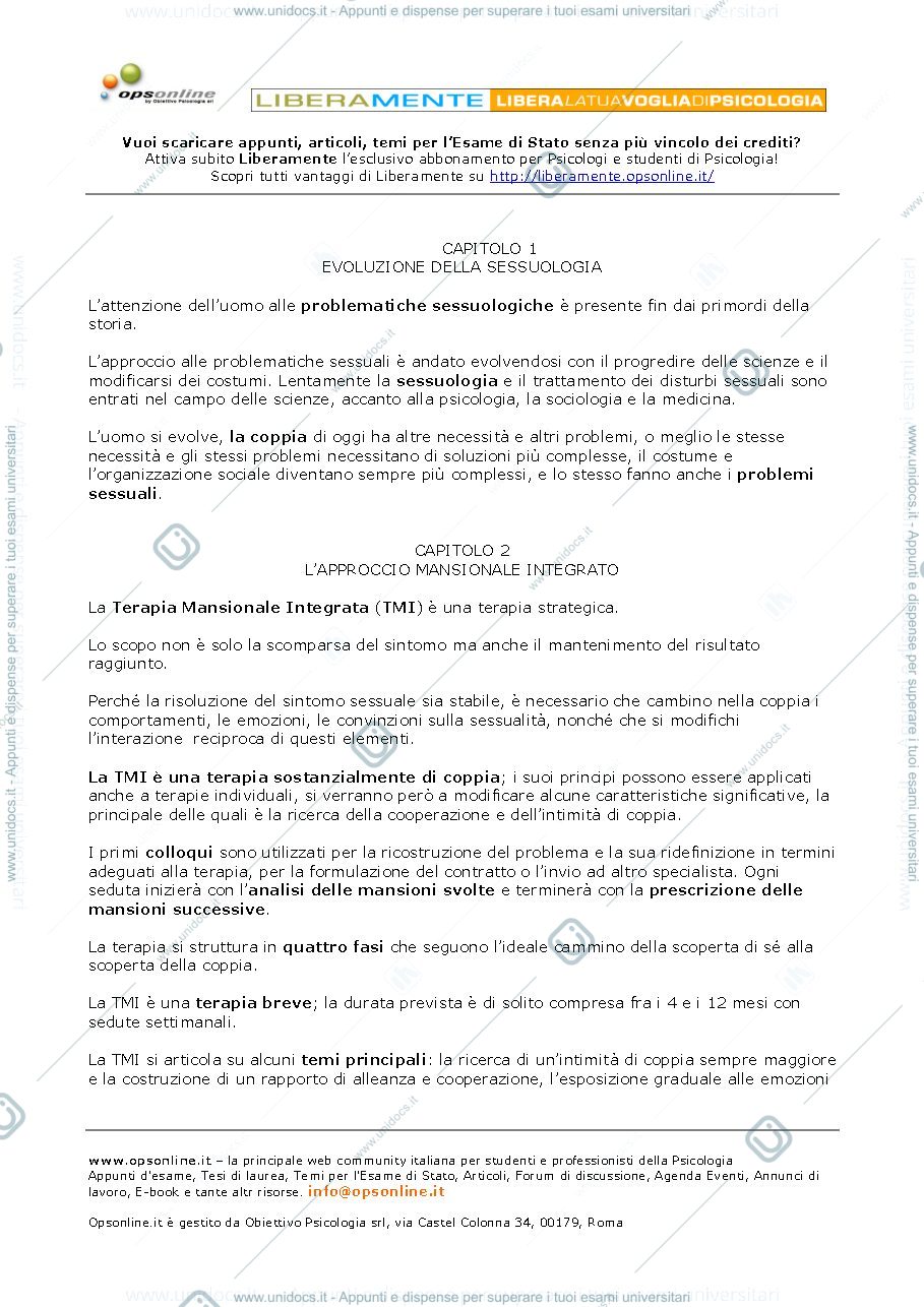 Anteprima pagina 1 — Riassunto "Clinica delle Disfunzioni Sessuali"