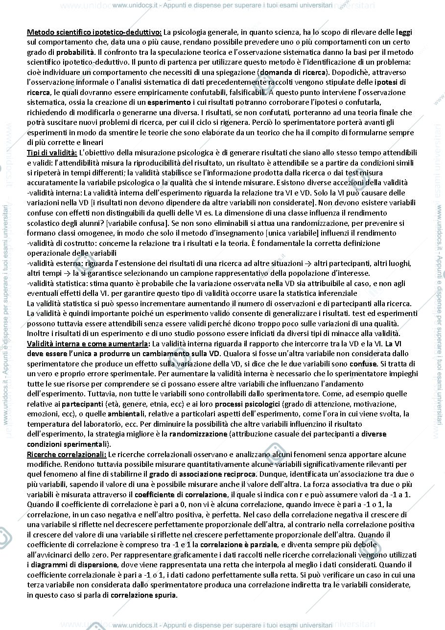 Anteprima pagina 1 — riassunti di psicologia generale 1