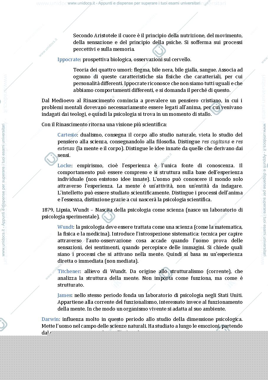 Anteprima pagina 2 — Sviluppo storico della psicologia; metodi della psicologia