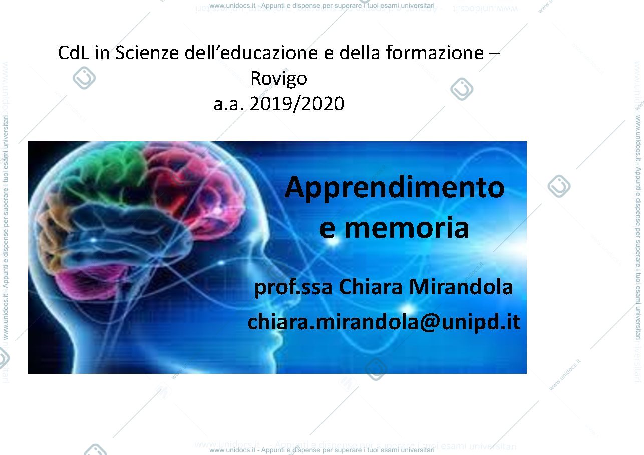 Anteprima pagina 1 — apprendimento e memoria