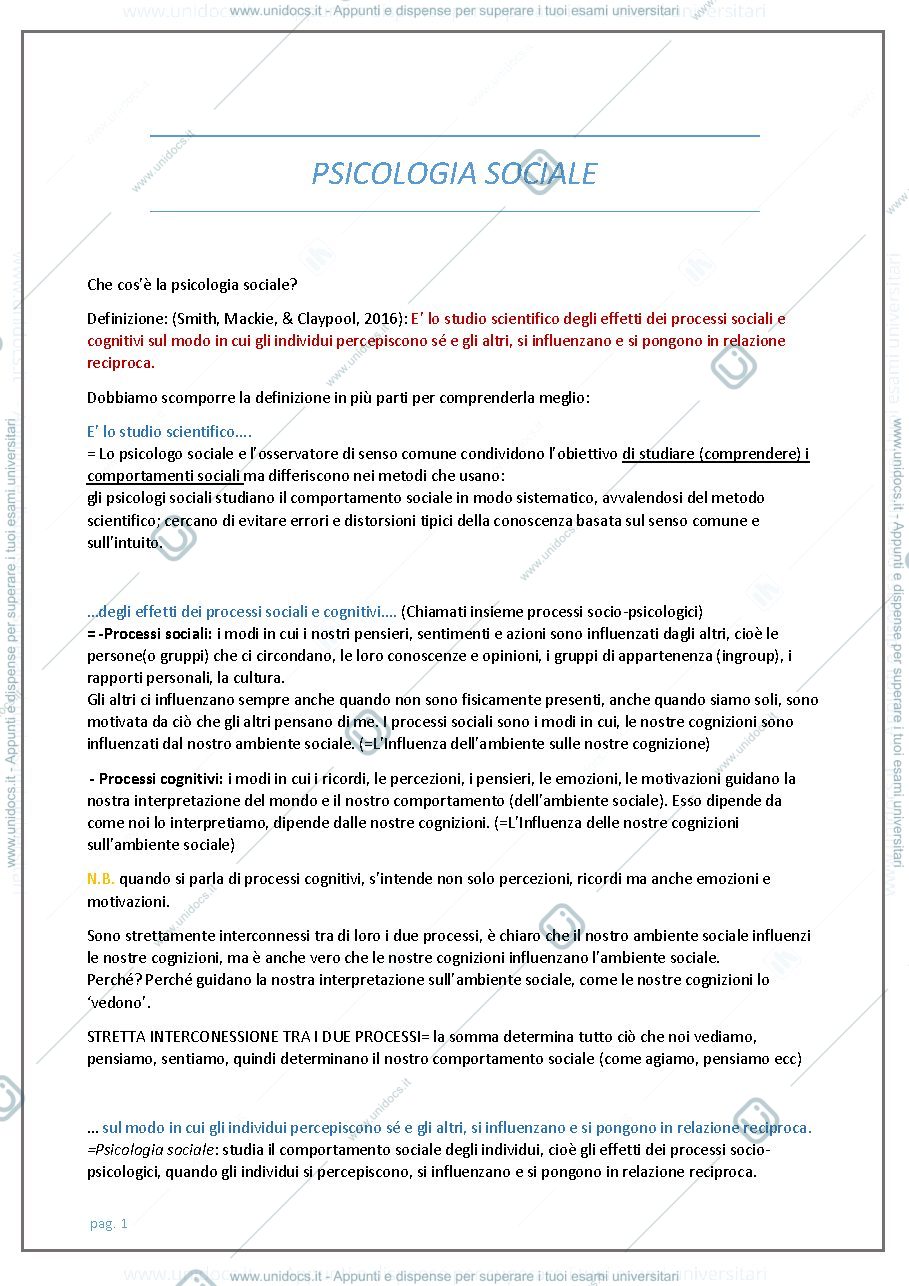 Anteprima pagina 1 — Appunti di psicologia sociale