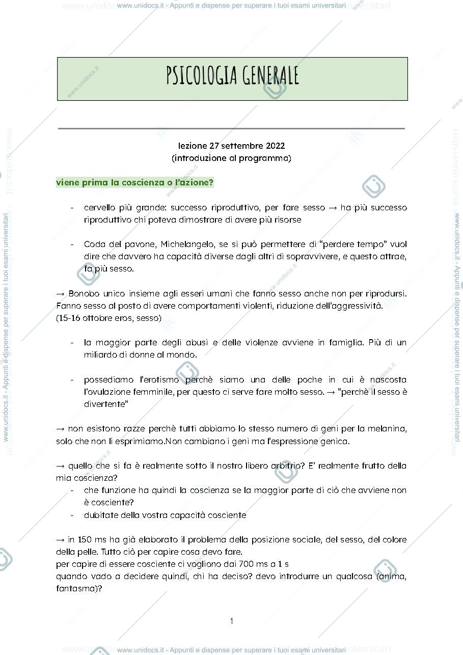 Anteprima pagina 1 — psicologia generale