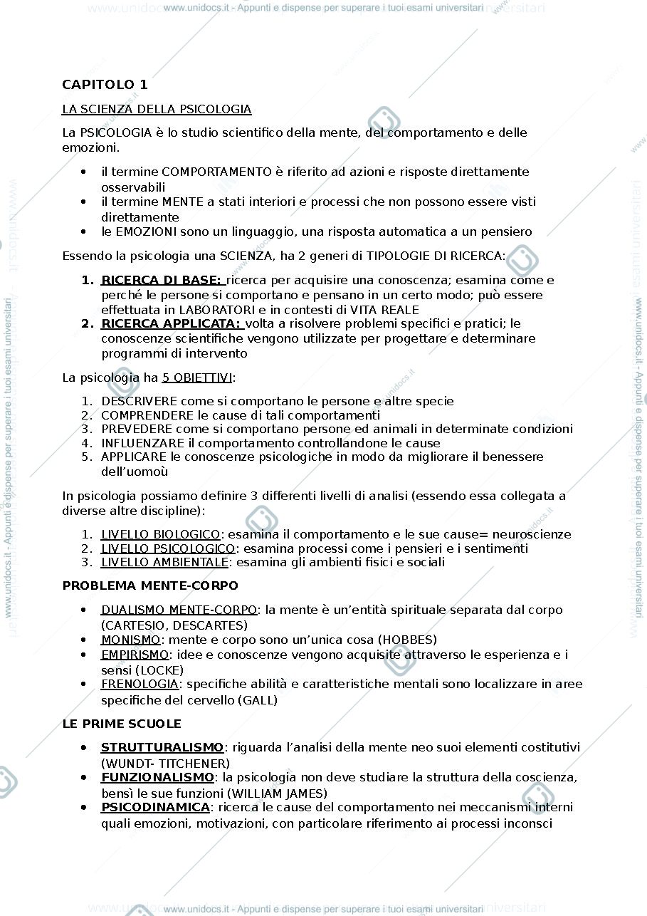 Anteprima pagina 1 — riassunto psicologia generale 