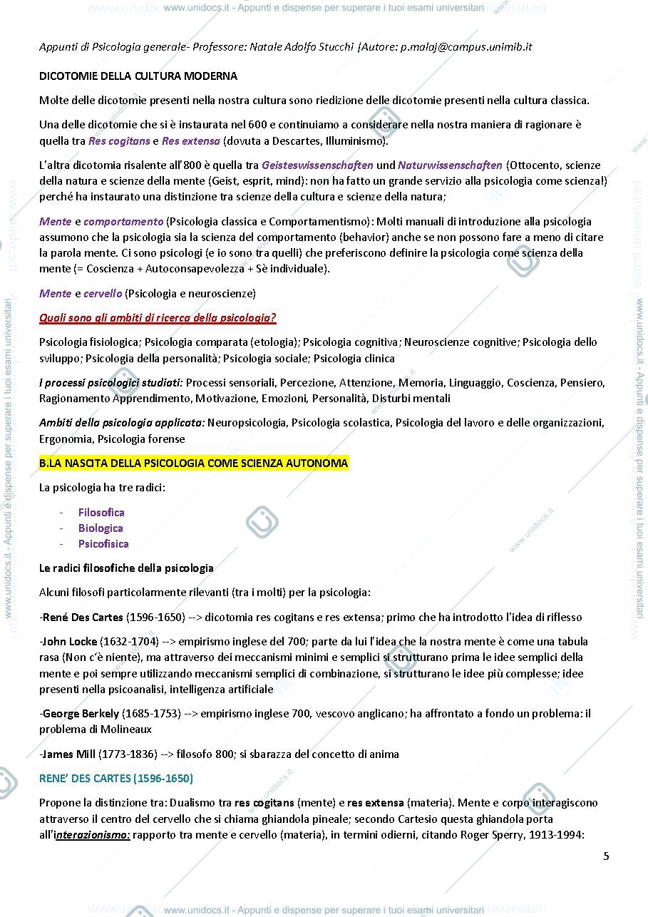 Anteprima pagina 5 — Appunti psicologia generale 