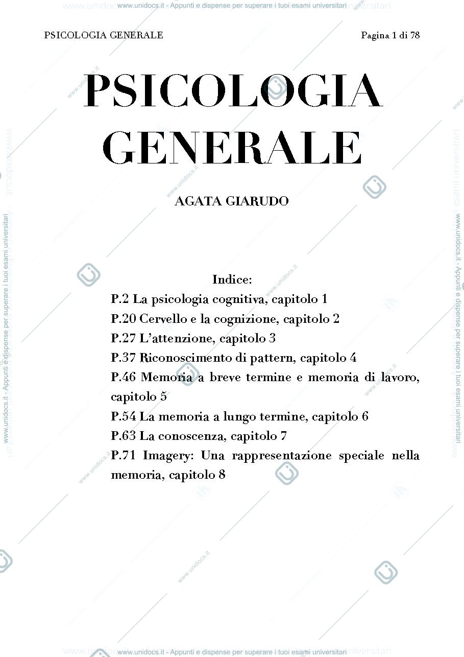 Anteprima pagina 1 — Psicologia generale primo esonero 