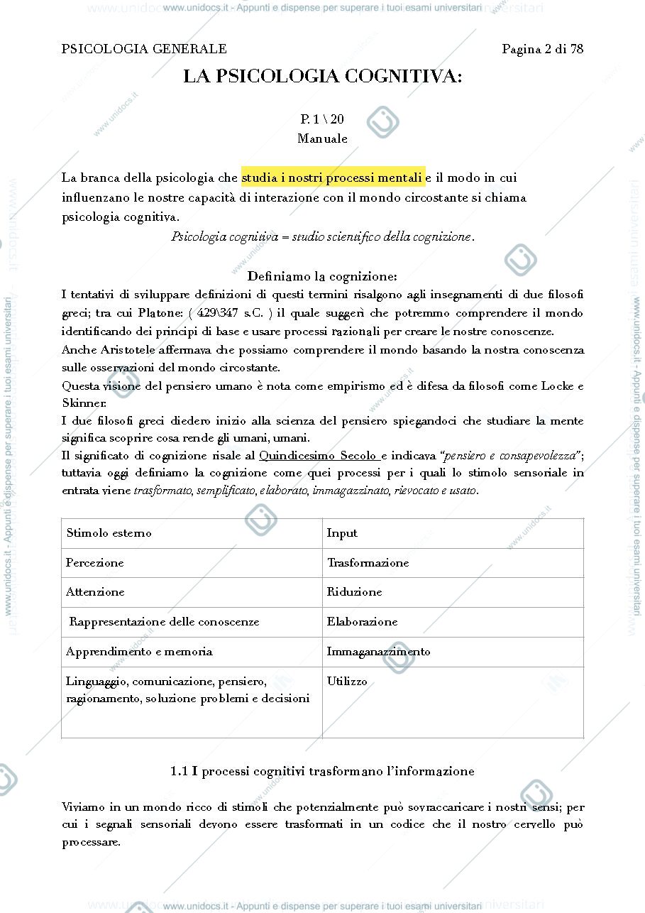Anteprima pagina 2 — Psicologia generale primo esonero 
