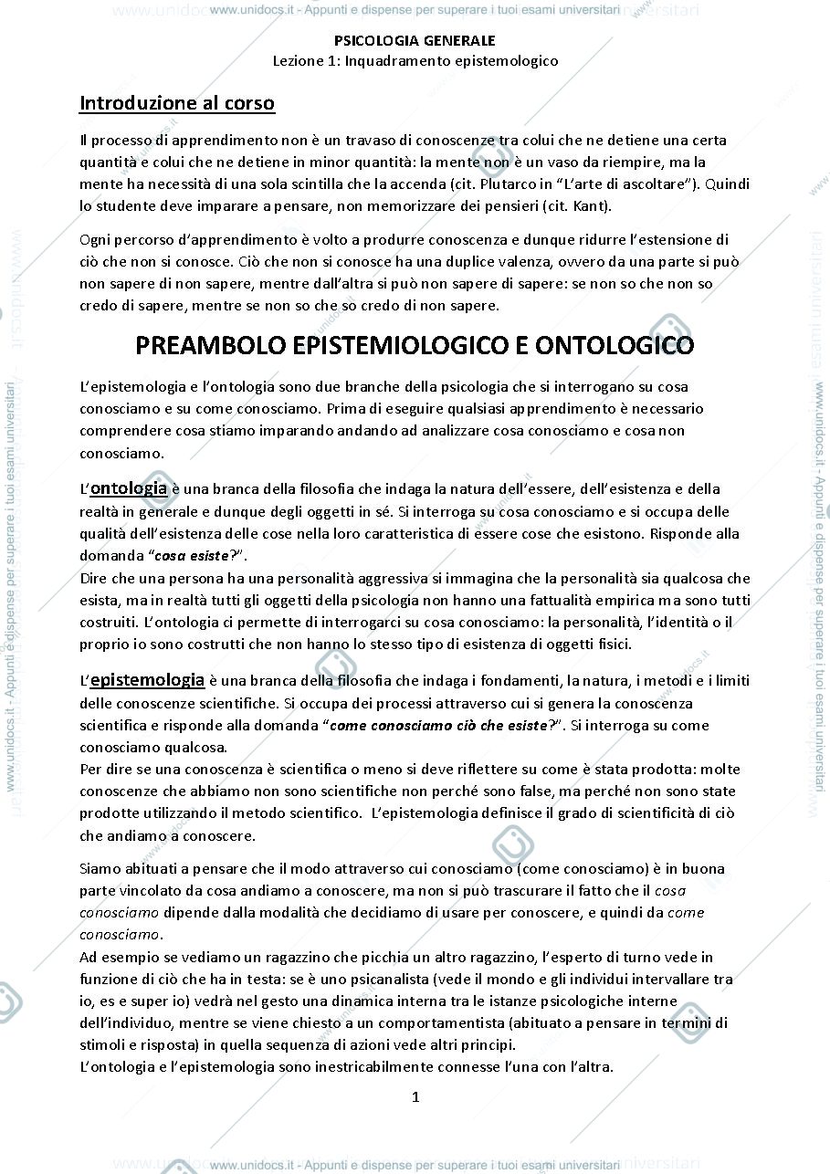 Anteprima pagina 1 — Psicologia Generale 