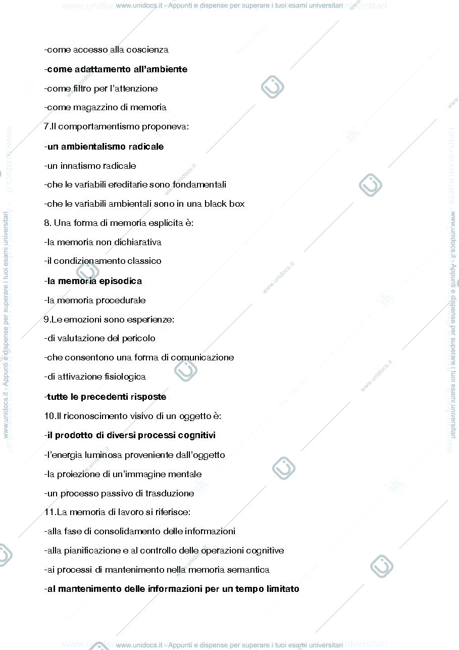 Anteprima pagina 2 — Domande possibili all'esame di Psicologia Generale