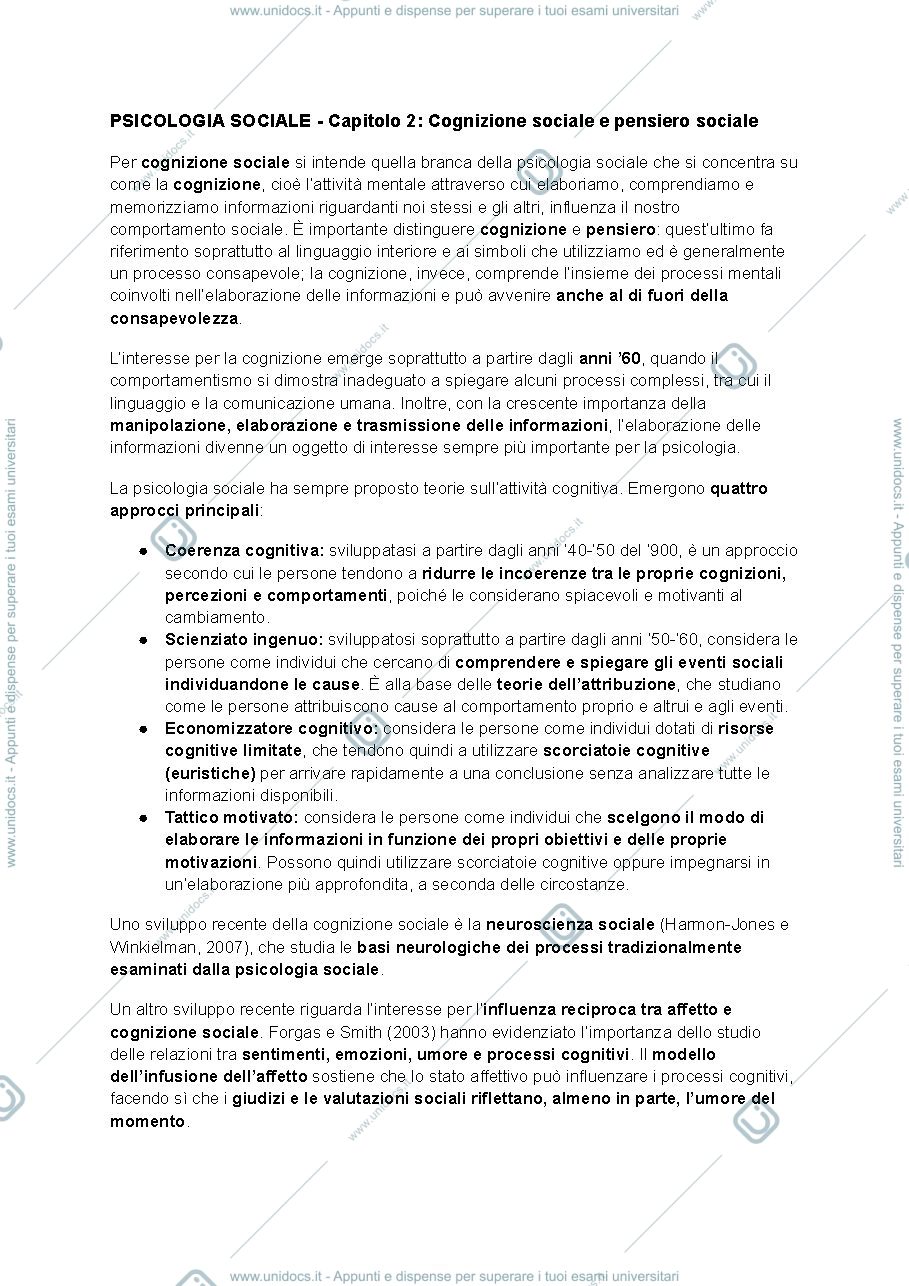 Anteprima pagina 1 — PSICOLOGIA SOCIALE - Capitolo 2