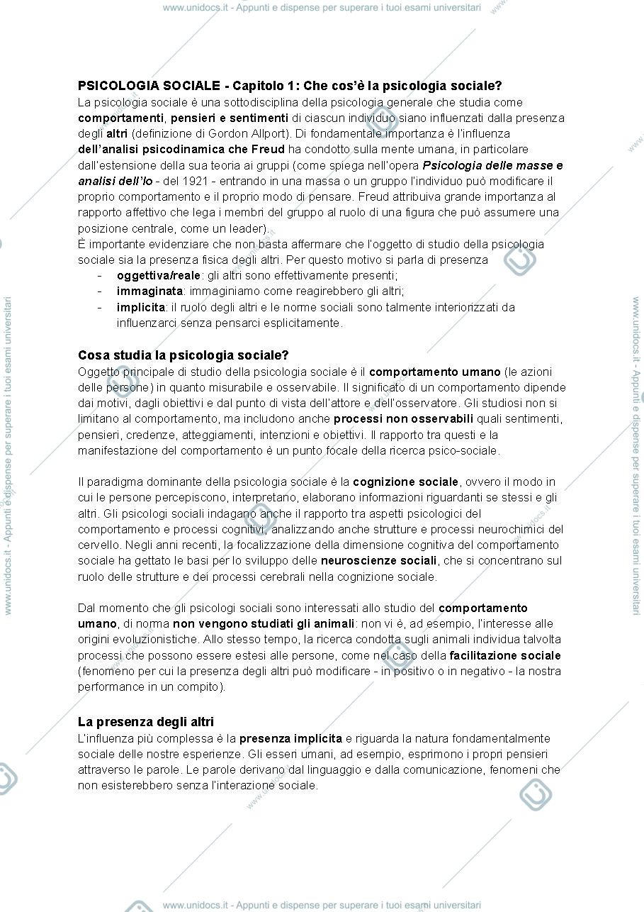 Anteprima pagina 1 — PSICOLOGIA SOCIALE - Capitolo 1
