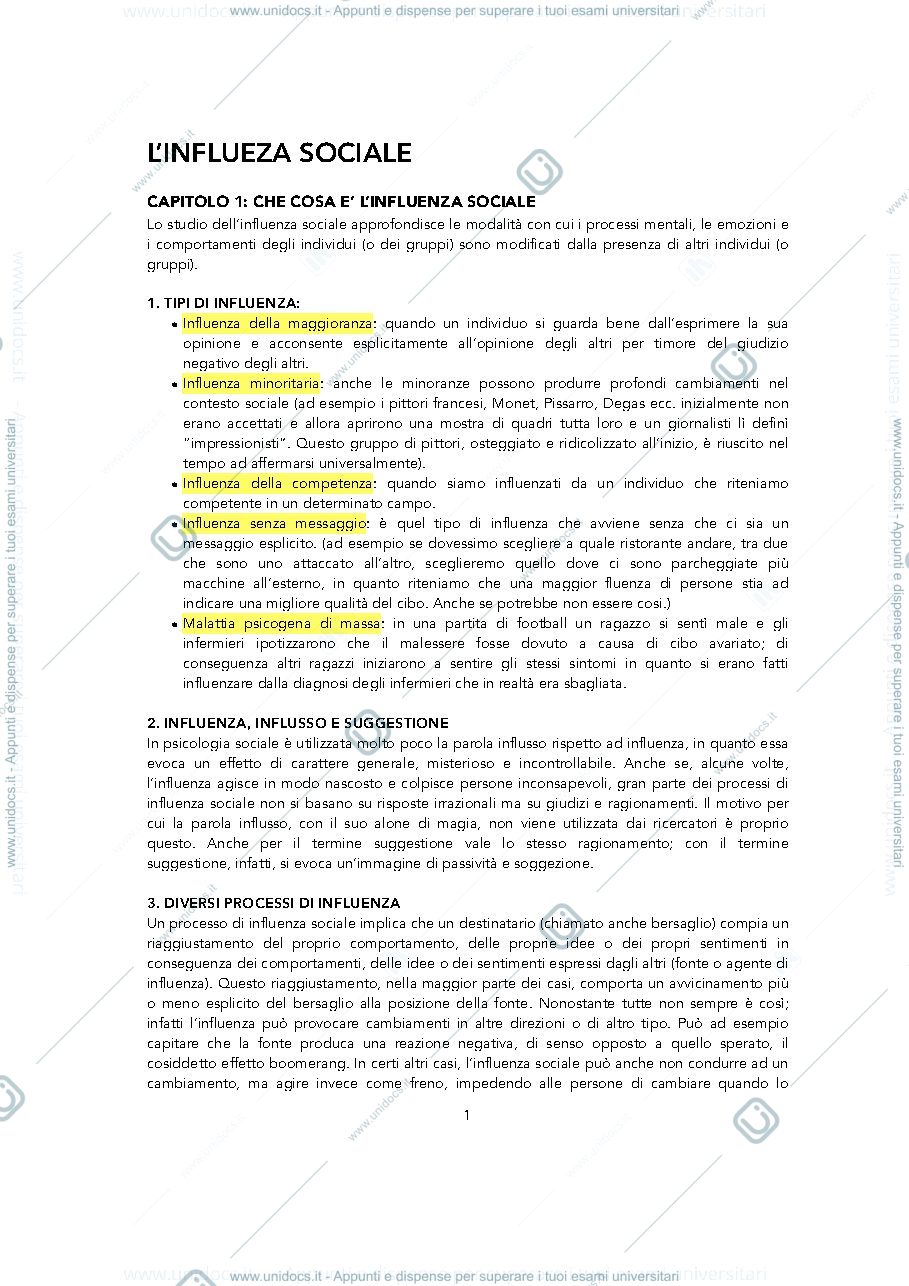 Anteprima pagina 1 — L'INFLUENZA SOCIALE