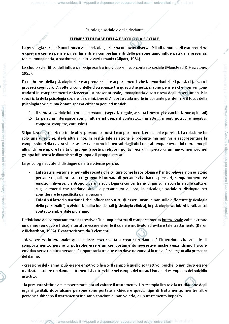 Anteprima pagina 1 — Appunti Psicologia sociale - primo modulo