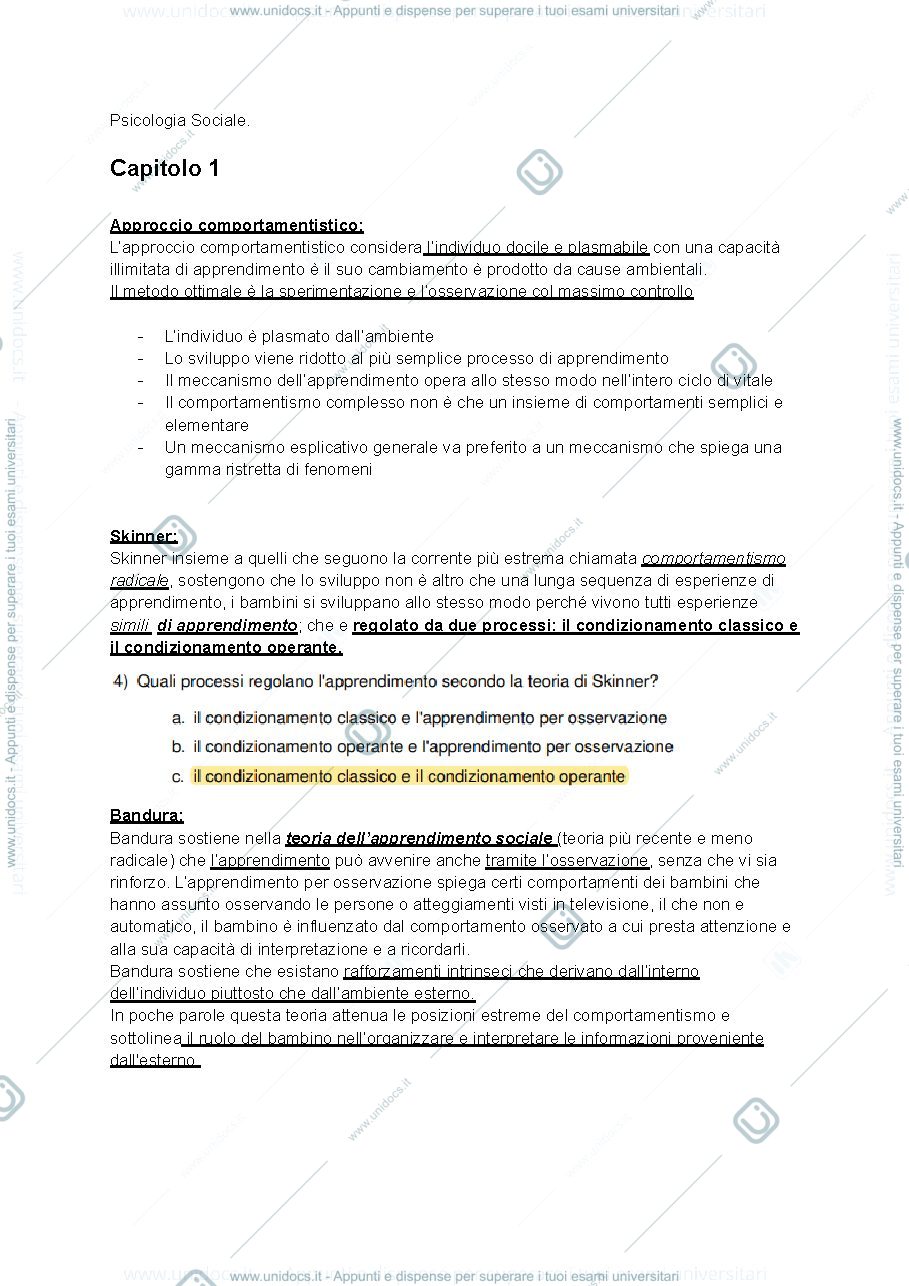 Anteprima pagina 1 — Psicologia sociale esempi di domande d'esame con spiegazione 