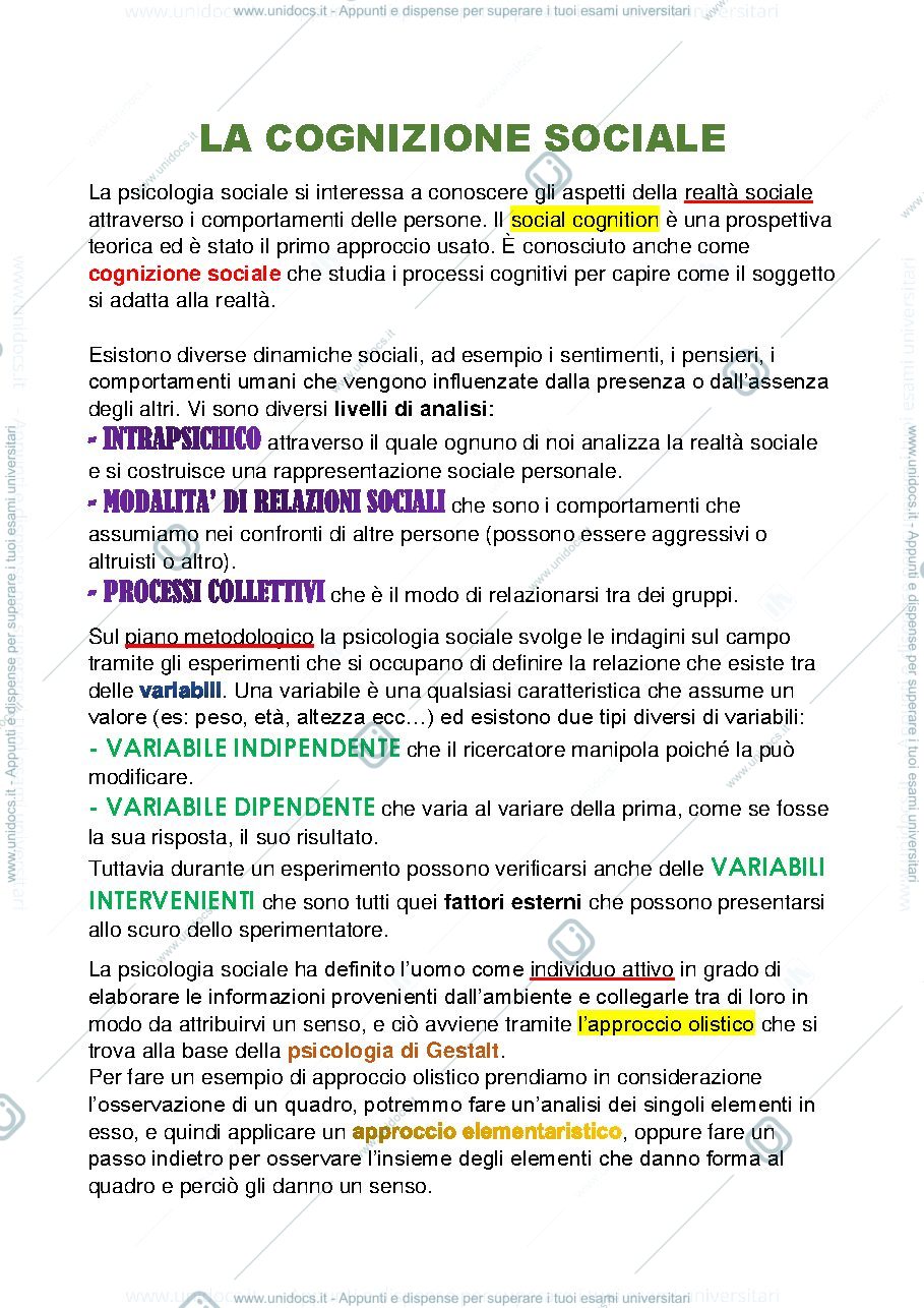 Anteprima pagina 1 — APPUNTI DI PSICOLOGIA SOCIALE