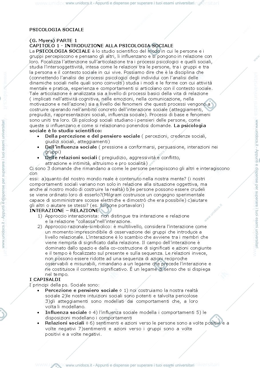 Anteprima pagina 1 — Riassunto "Social Psychology" (Myers)