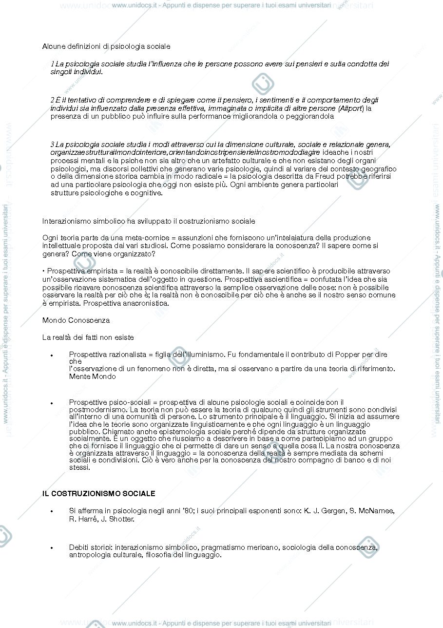Anteprima pagina 1 — Appunti di psicologia sociale