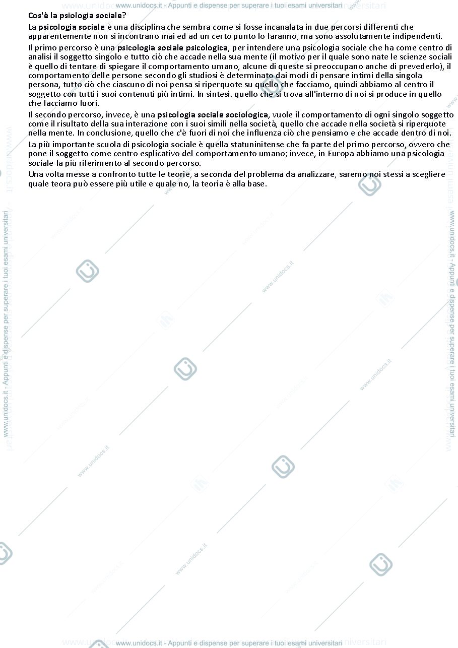 Anteprima pagina 1 — APPUNTI DI PSICOLOGIA SOCIALE