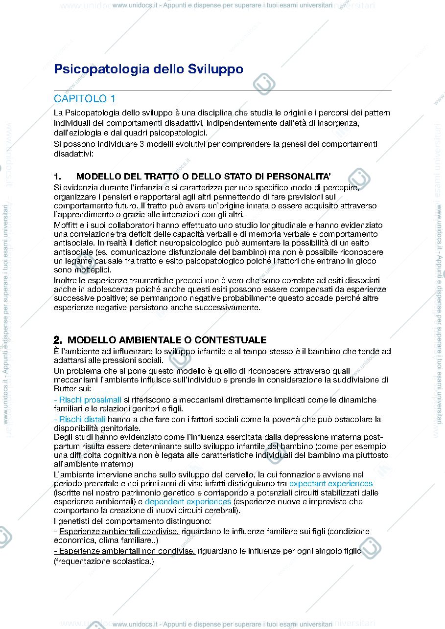 Anteprima pagina 1 — Riassunto libro Ammaniti "psicologia clinica e psicopatologia"