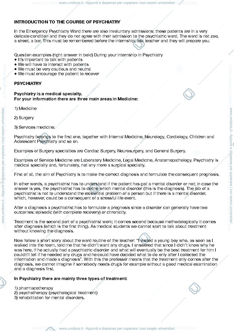 Anteprima pagina 1 — Introduction to psychiatry and mental examination