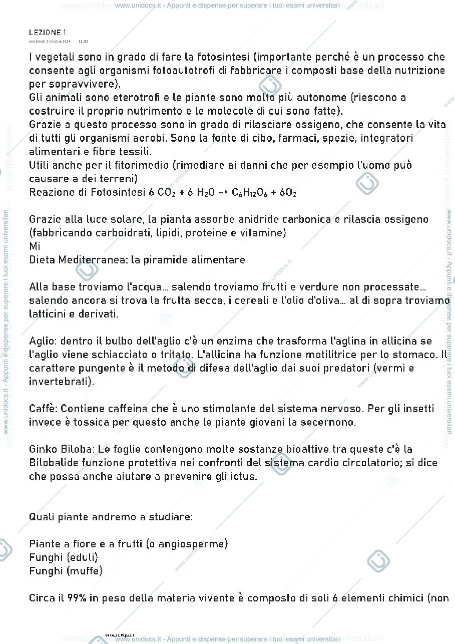 Anteprima pagina 1 — Appunti di botanica