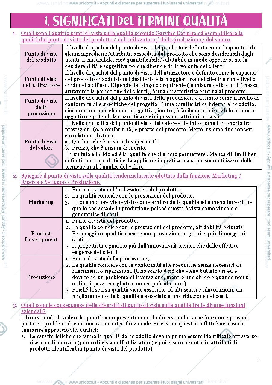 Anteprima pagina 1 — Domande di qualità e organizzazione