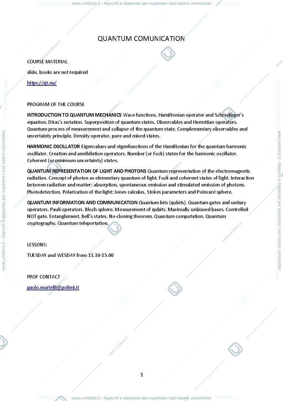 Anteprima pagina 1 — 4.2 - QUANTUM COMUNICATION - appunti
