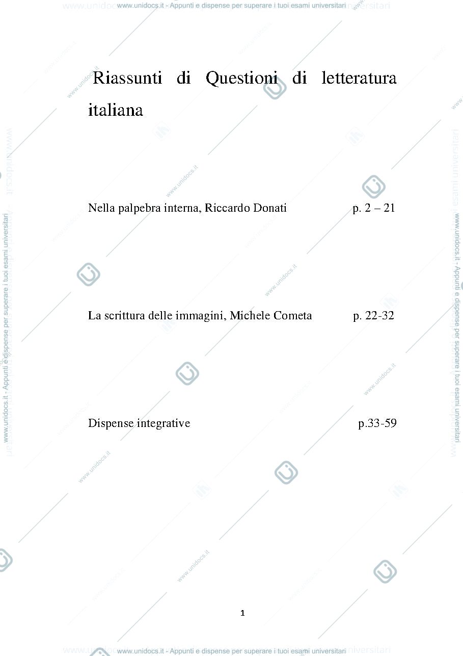 Anteprima pagina 1 — Riassunto di Questioni di Letteratura contemporanea 