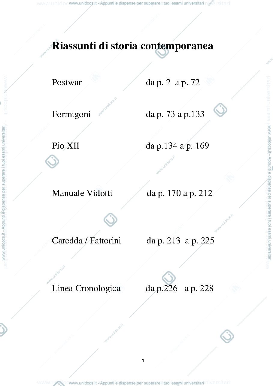 Anteprima pagina 1 — Riassunto di Storia Contemporanea 