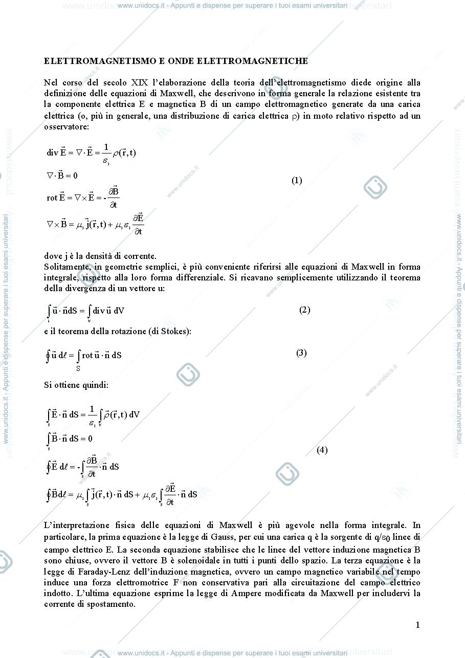 Anteprima pagina 1 — Cenni di onde elettromagnetiche